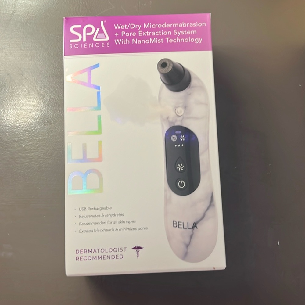 Bella, spa science, wet and dry, micro abrasion plus pork extraction system
